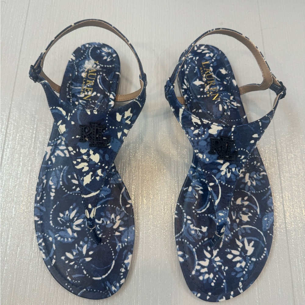 LAUREN RALPH LAUREN Womens Sz 10 Blue Audrie Round Toe Slip On Thong Sandals